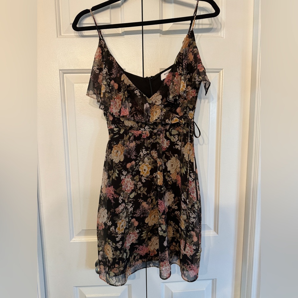 MADE IN USA Floral Mini Dress with Tied Waist